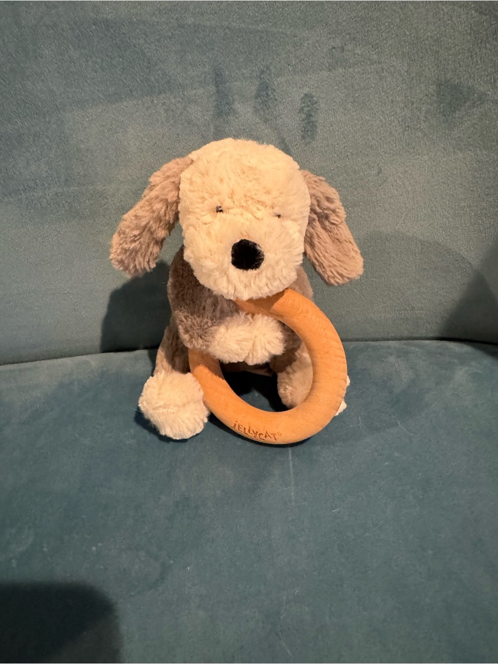 Jellycat ‘Bashful Puppy Dog’ with wooden Ring Sensory Toy